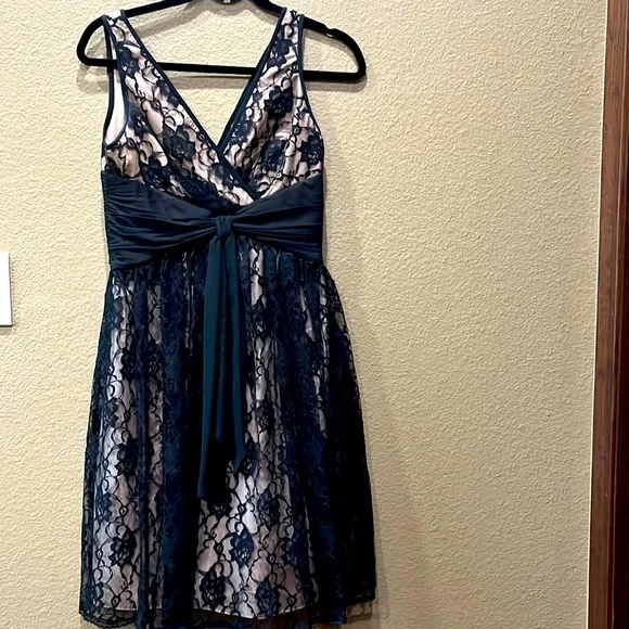beige dress with black lace overlay Cream Eyelash Lace Overlay Mock Neck Mini Dress main image 1
